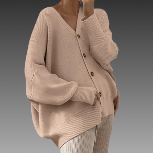 NWT ANRABESS Pink Khaki Oversized Button Up Cardigan Sweater Size Small - Picture 5 of 7